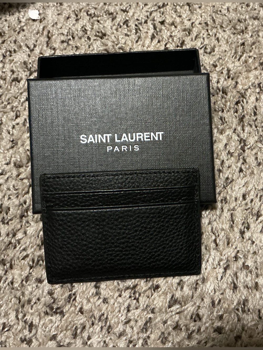 Saint Laurent Black Pebbled Leather Card Sleeve with Logo Box - Picture 2 of 3
